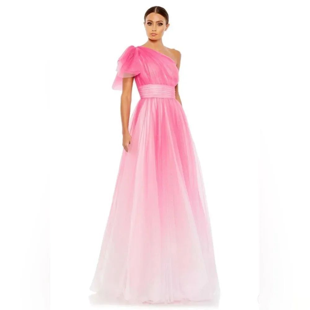 Mac Duggal GLITTER OMBRE RUFFLED ONE SHOULDER BALLGOWN Pink NWT size 2